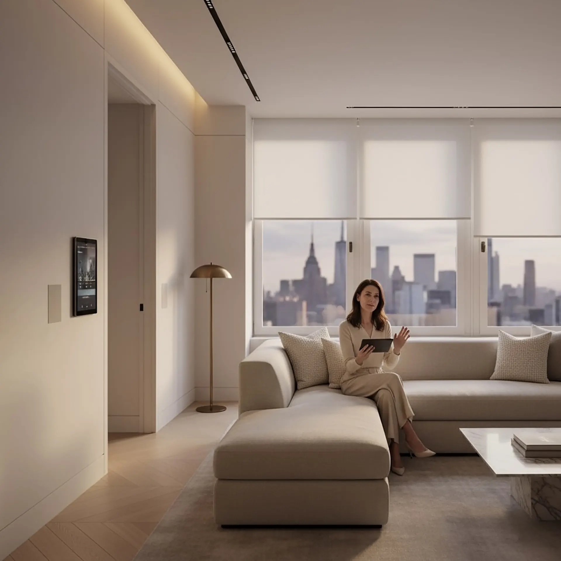 Structured wiring and organized network hub in a dedicated closet, representing smart home infrastructure.