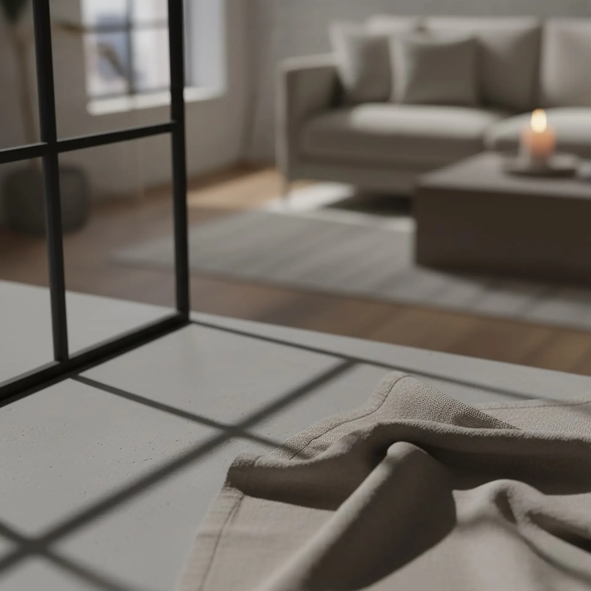 Black window frames in a Manhattan apartment creating a tuxedo effect against light neutral walls.