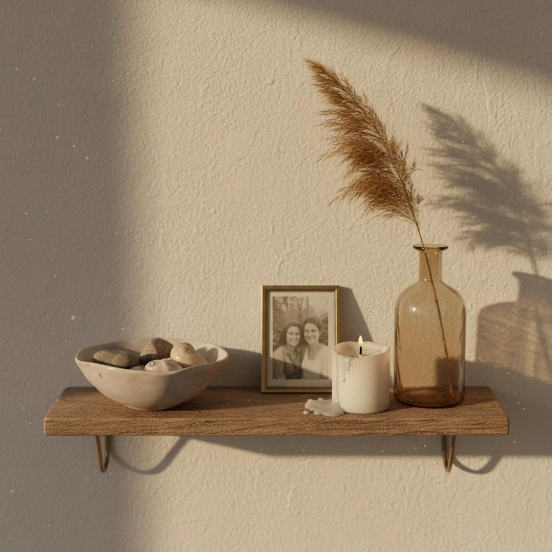 Selection of unlacquered brass hardware and natural stone showcasing the evolution of patina and material depth.